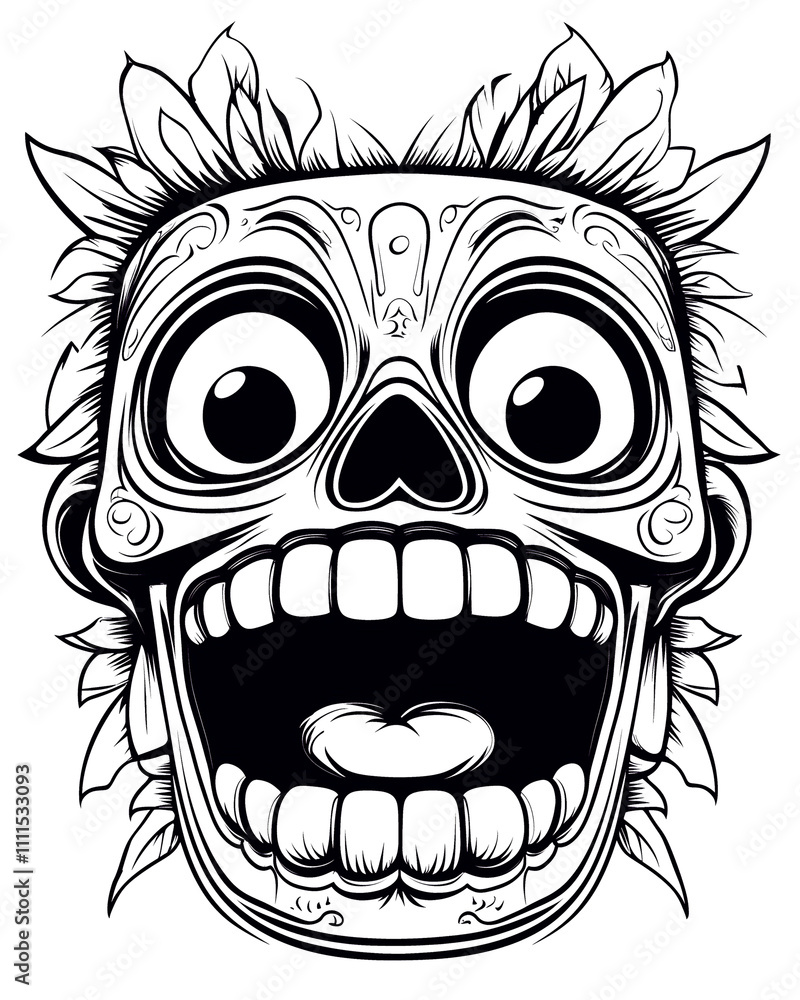 A skull with a big open mouth and two eyes. The skull is smiling and has a funny expression A skull with a big open mouth and two eyes. The skull is smiling and has a funny expression
