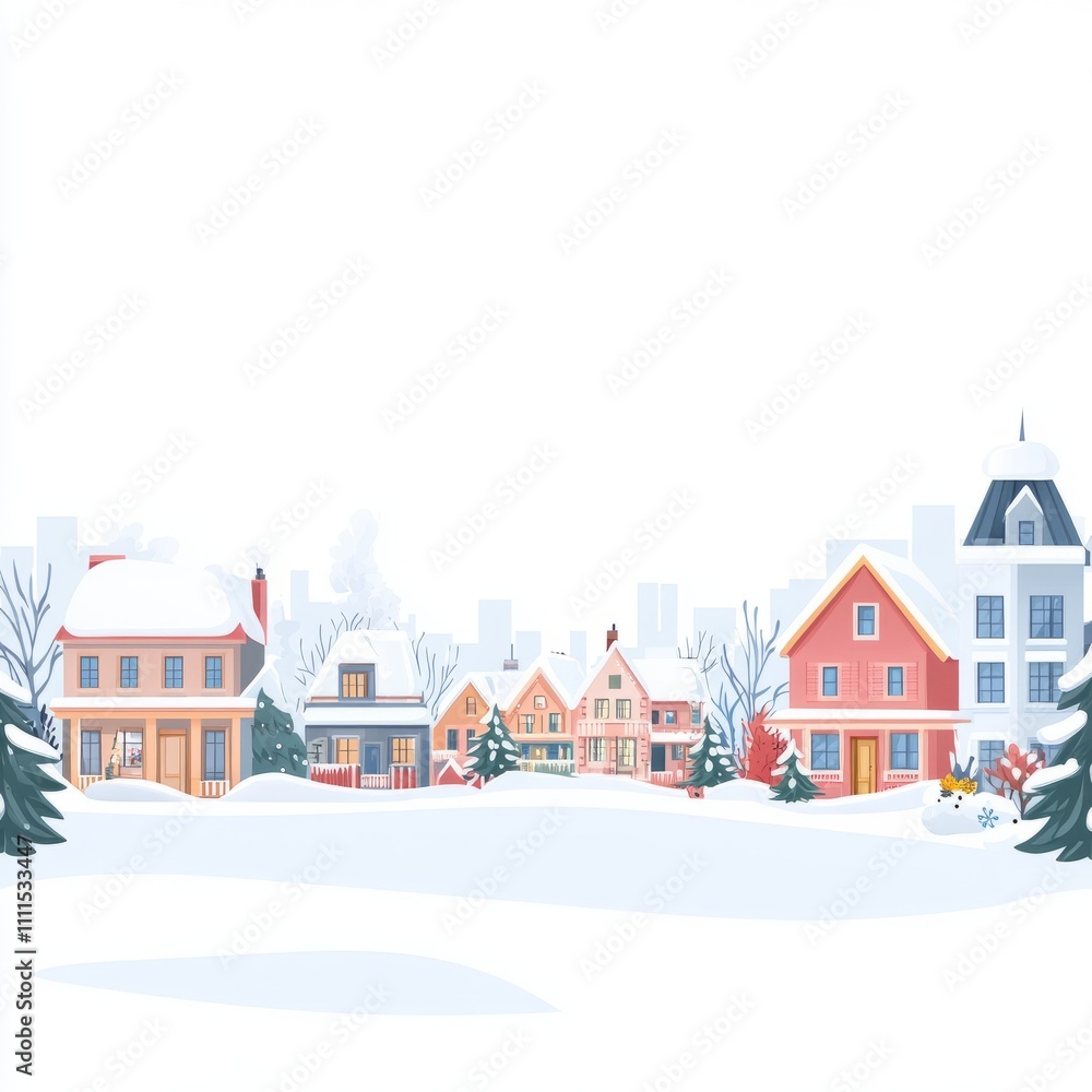 Snowy village houses winter scene. Snowy village houses winter scene.