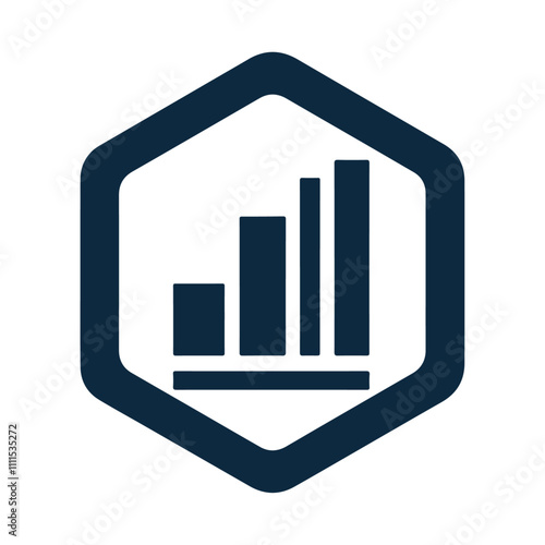 The black silhouette bar graph in a hexagon vector icon illustration design is isolated on a white