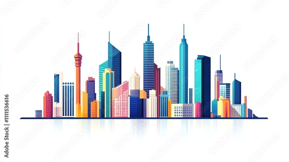 A colorful illustration of a city skyline. A colorful illustration of a city skyline.