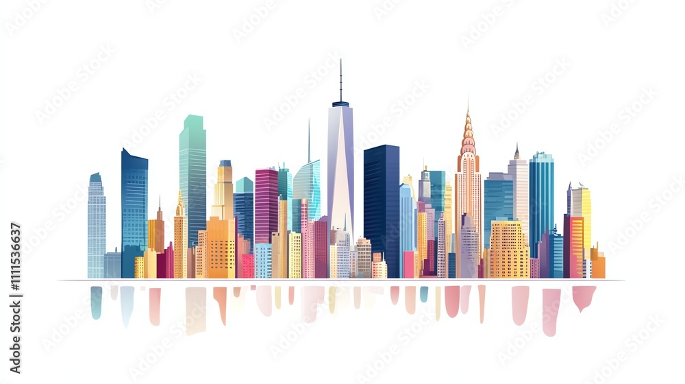 Fototapeta premium A colorful illustration of the New York City skyline.