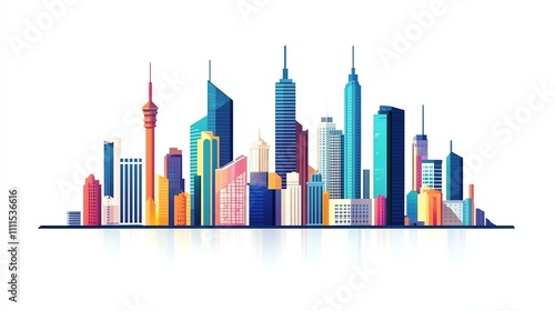 A colorful illustration of a city skyline.