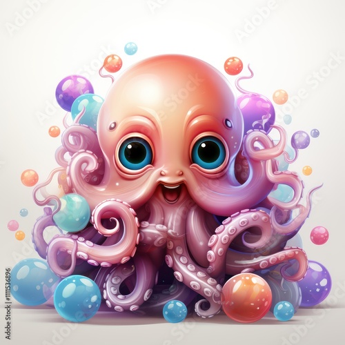 Adorable kawaii style octopus with big expression By Generated AI photo