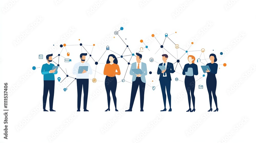 A group of business people are connected by lines. A group of business people are connected by lines.