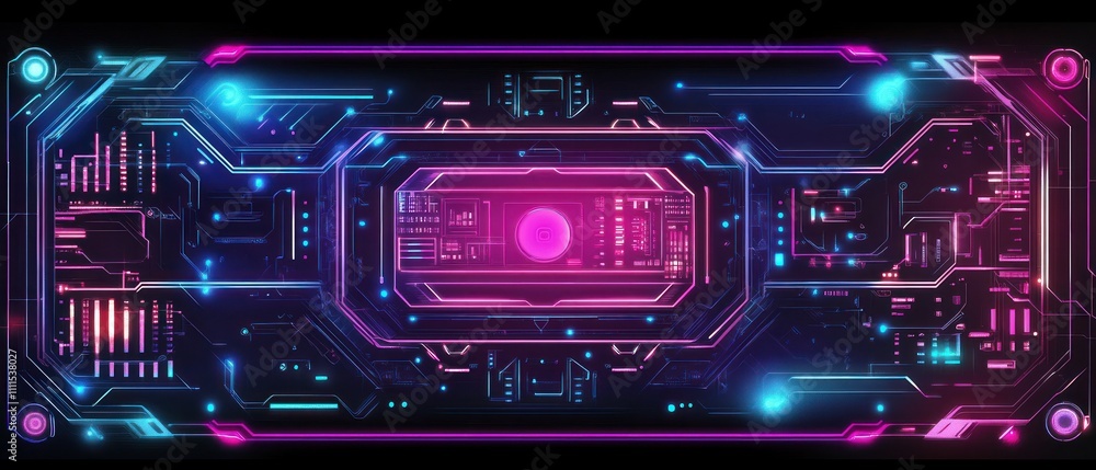 Futuristic digital interface with neon circuitry Futuristic digital interface with neon circuitry