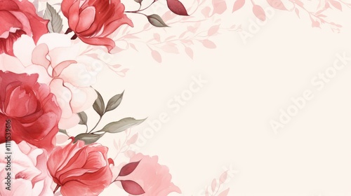 Delicate Floral Design with Red and Pink Roses on Light Background Perfect for Backgrounds, Wallpapers, Invitations, and Decorations