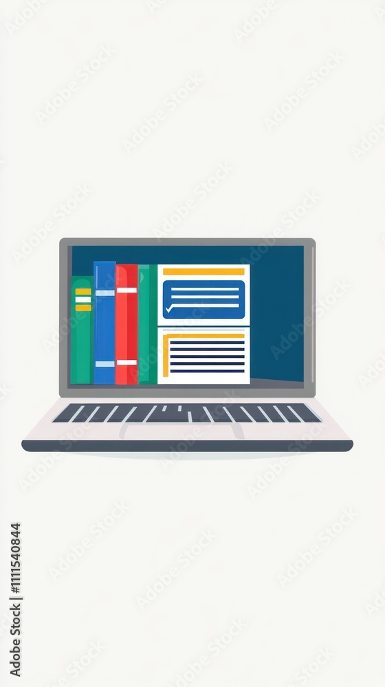 Open Laptop Displaying Digital Library Resources with Colorful Textbooks and User-Friendly Interface for Online Learning and Education Open Laptop Displaying Digital Library Resources with Colorful Textbooks and User-Friendly Interface for Online Learning and Education