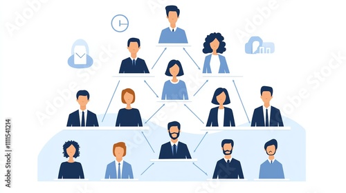 A simple organization chart of a company, with a female CEO at the top.