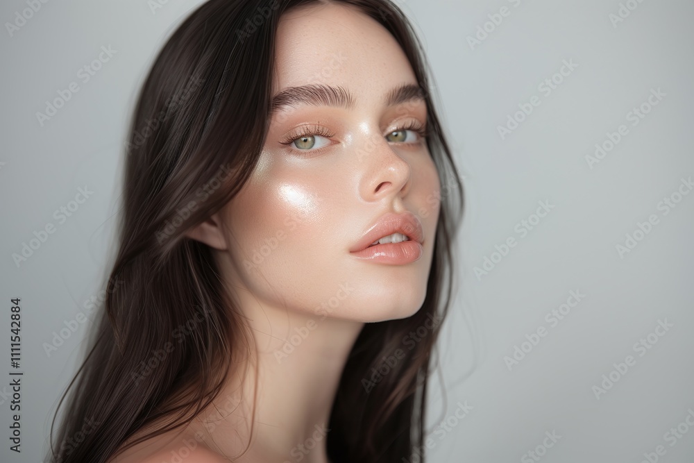 Side portrait of brunette woman with glowing skin, long hair, natural makeup, minimalistic composition, soft studio lighting, youthful beauty, serene expression, clear background
Side portrait of brunette woman with glowing skin, long hair, natural makeup, minimalistic composition, soft studio lighting, youthful beauty, serene expression, clear background