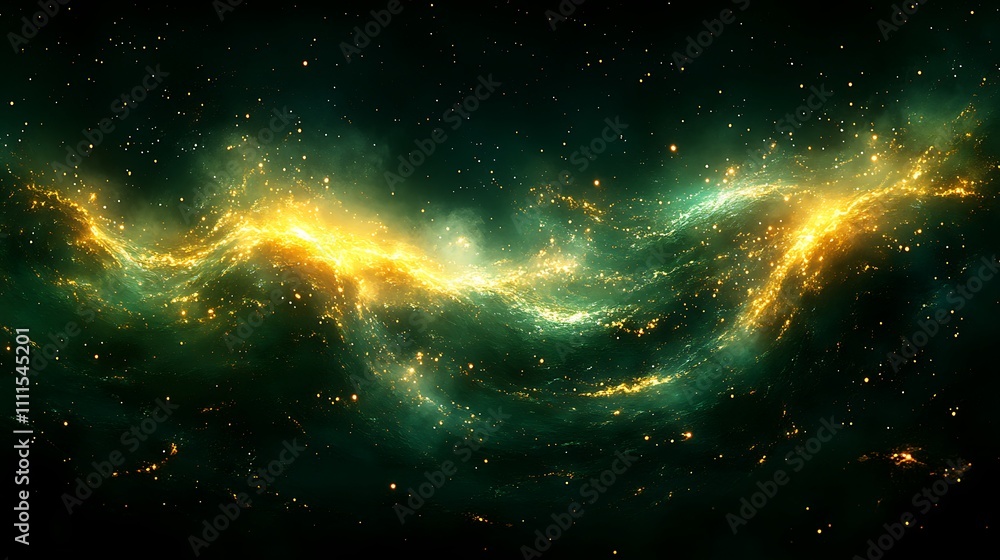 Emerald Green and Gold Nebula Cosmic Dust Space Background Emerald Green and Gold Nebula Cosmic Dust Space Background