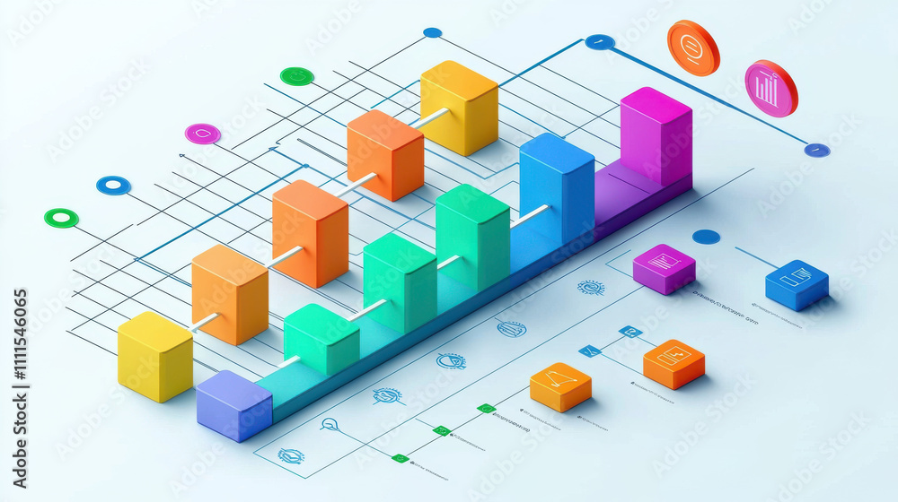 Gantt chart concept. 3D style Gantt chart with colorful task bars and data visualization elements, showcasing project timelines and progress Gantt chart concept. 3D style Gantt chart with colorful task bars and data visualization elements, showcasing project timelines and progress