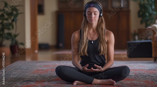 Obraz na płótnie Advanced neurofeedback meditation, user in focused, tech-enhanced session