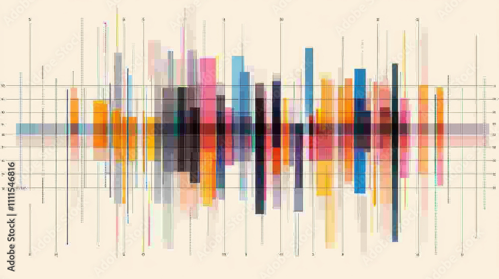 Gantt chart concept. Colorful abstract sound wave graphic with vertical bars and grid lines, showcasing vibrant mix of hues and patterns, perfect for visualizing audio data Gantt chart concept. Colorful abstract sound wave graphic with vertical bars and grid lines, showcasing vibrant mix of hues and patterns, perfect for visualizing audio data