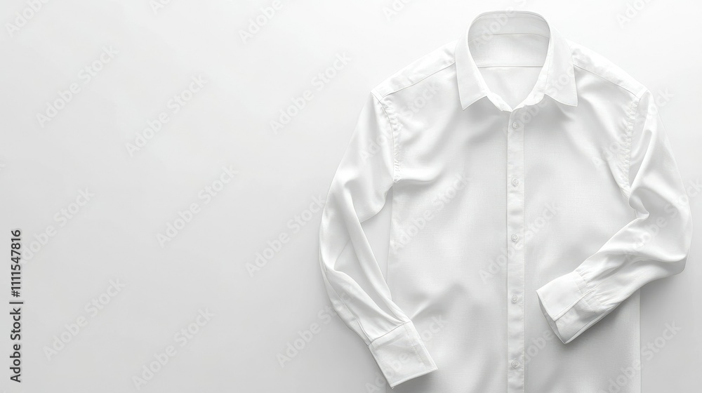 A neatly arranged white dress shirt on a light background, ideal for formal occasions. A neatly arranged white dress shirt on a light background, ideal for formal occasions.