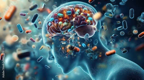 Biohacking techniques for gut-brain connection, person using supplements photo