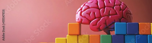 Dynamic image of colorful brain puzzle blocks, with one piece slightly out of place, representing the complexity of dyspraxia and motor coordination photo