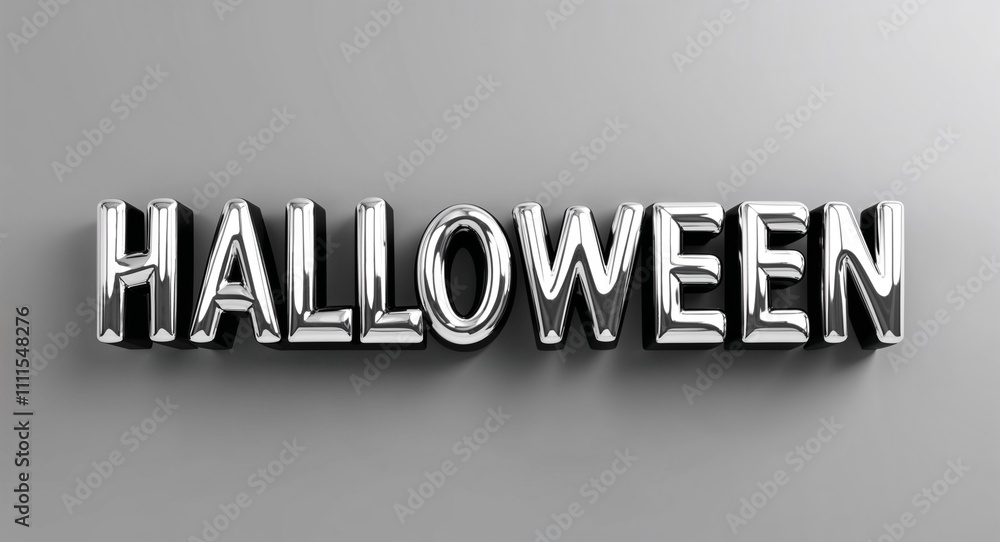 halloween word 3d shiny silver metallic lettering render on plain background halloween word 3d shiny silver metallic lettering render on plain background