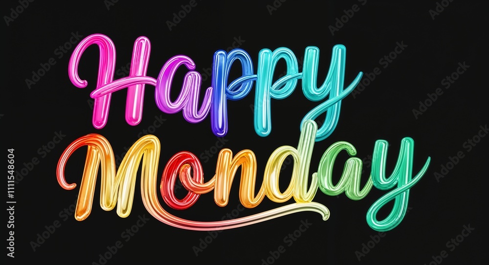 happy Monday colorful calligraphic shining shiny smooth lettering on plain black background happy Monday colorful calligraphic shining shiny smooth lettering on plain black background