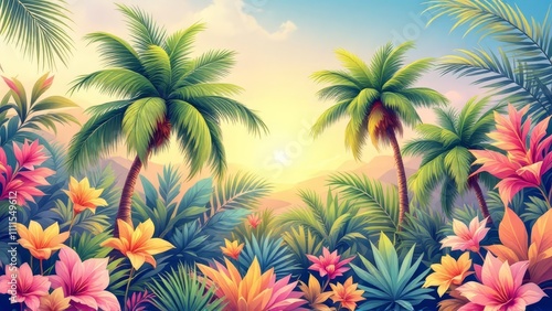 Palm and coconut trees, a tropical paradise.
