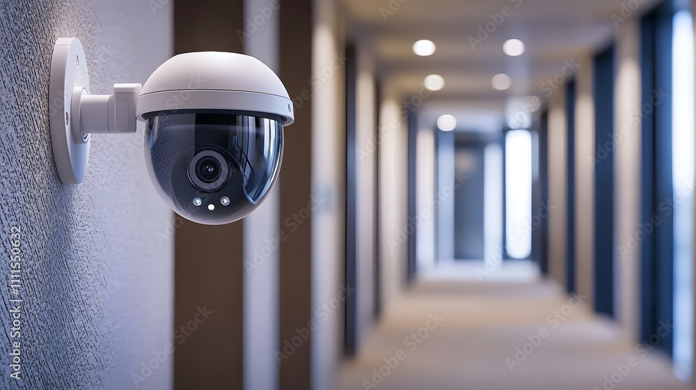 Indoor Wireless Camera for Monitoring Hallway with Modern Design and Enhanced Security Features Captured in a Bright, Well-Lit Environment Indoor Wireless Camera for Monitoring Hallway with Modern Design and Enhanced Security Features Captured in a Bright, Well-Lit Environment