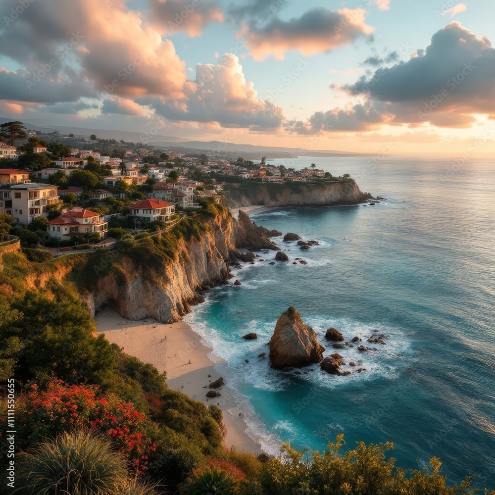 Fototapeta premium Panoramic San Diego coastline, La Jolla, aerial perspective.