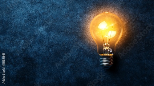 A single lightbulb glows on a blue background.