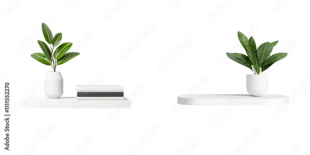 Minimalist serenity furniture interior design, Minimalist shelves featuring green plants and stacked books against a black background. Minimalist serenity furniture interior design, Minimalist shelves featuring green plants and stacked books against a black background.