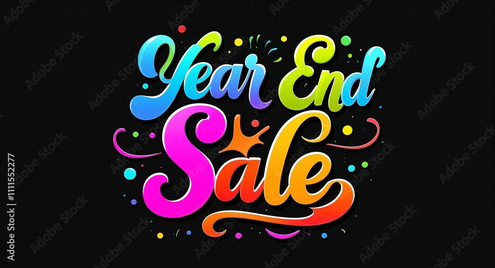 year end sale colorful calligraphic shining shiny smooth lettering on plain black background year end sale colorful calligraphic shining shiny smooth lettering on plain black background