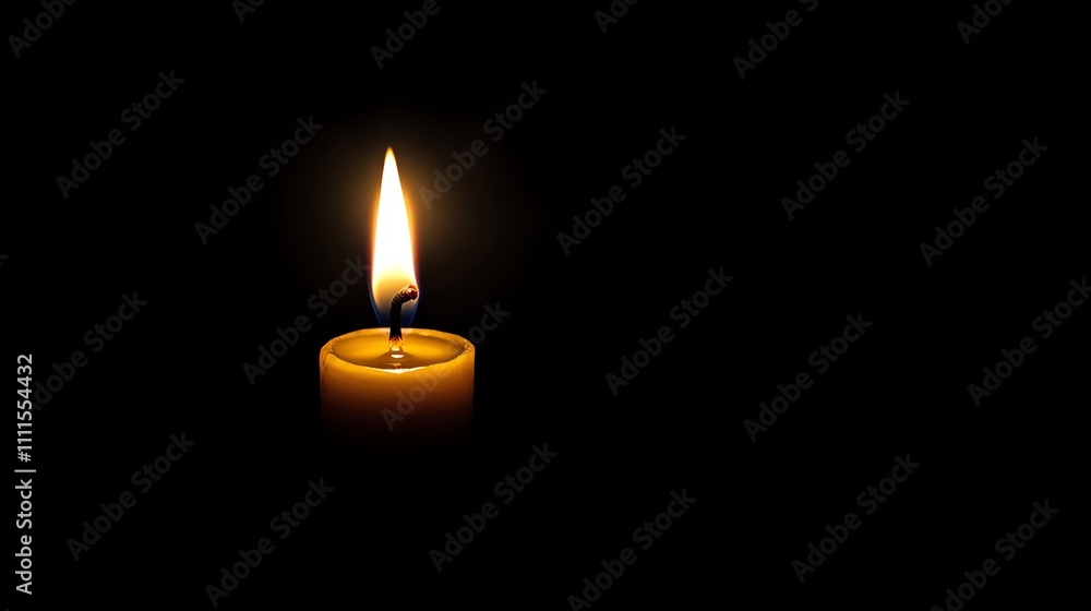 A single candle flame glows in the dark. A single candle flame glows in the dark.