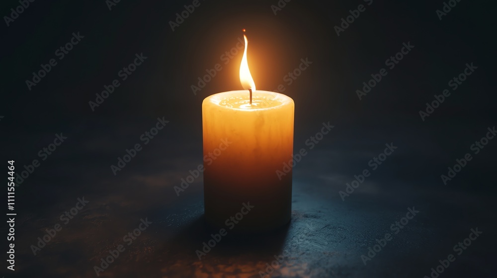 A single candle glows in the dark. A single candle glows in the dark.