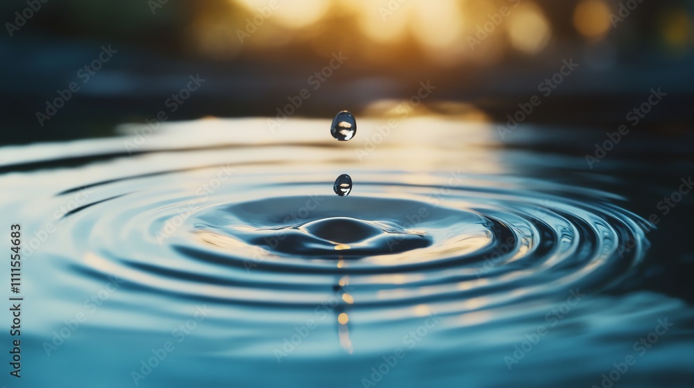 A water drop falls into still water, creating ripples. A water drop falls into still water, creating ripples.