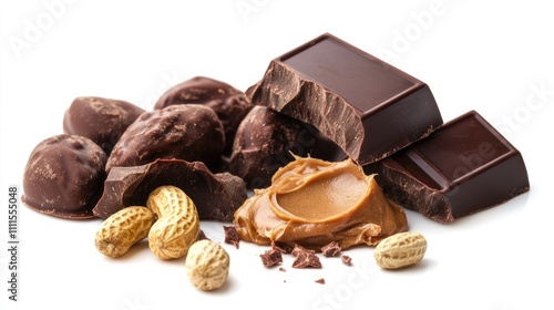 A tempting arrangement of chocolate, peanuts, and creamy peanut butter.