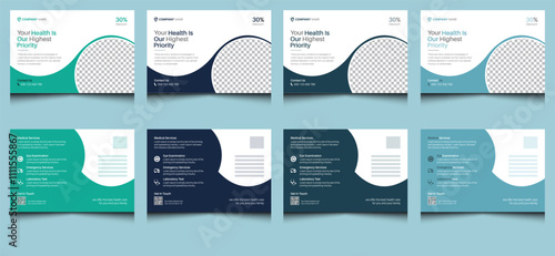 Editable elegant creative modern corporate company professional business medical services hospital health care marketing agency dental care clinical dentist EDDM invitation postcard template design.