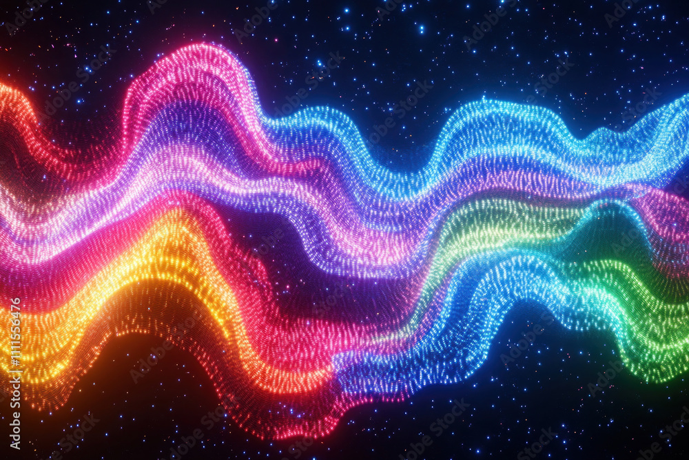 Colorful waves on a black background, creating a vibrant and dynamic abstract pattern that draws the eye with its vivid contrasts and energy. Colorful waves on a black background, creating a vibrant and dynamic abstract pattern that draws the eye with its vivid contrasts and energy.