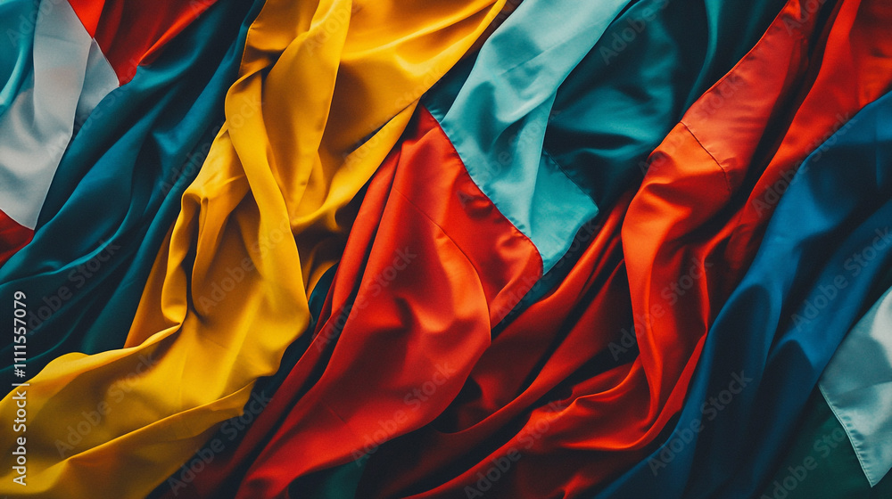Obraz premium Colorful flags drape across a surface in vibrant display