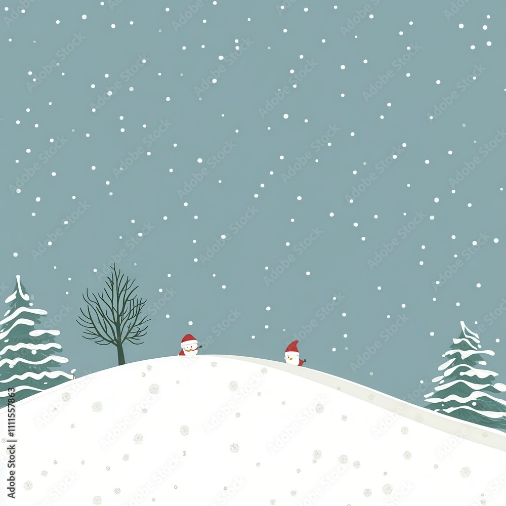 Snowy holiday background, greeting card format, flat design illustration Snowy holiday background, greeting card format, flat design illustration