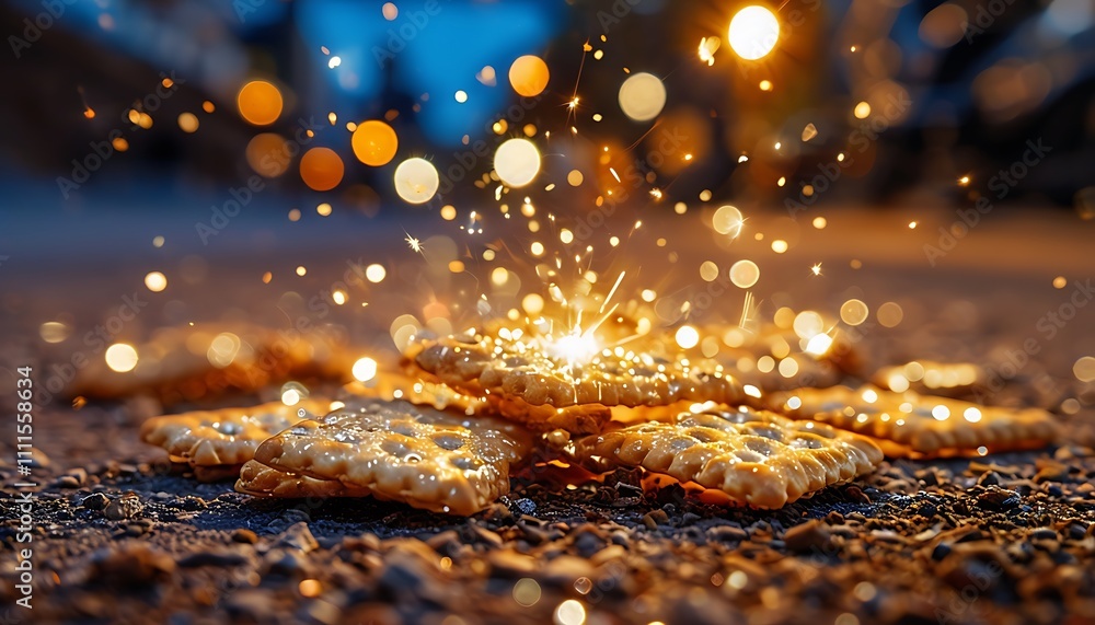Naklejka premium sparkling crackers on the ground