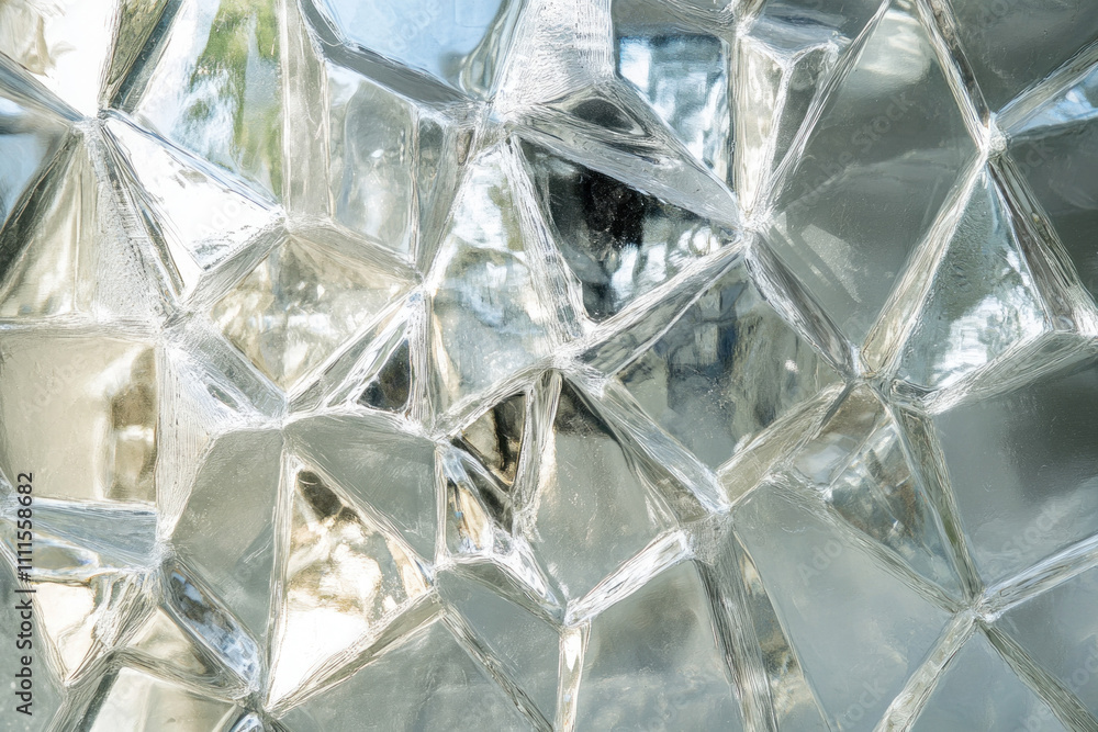 Obraz premium Close up of shattered glass on a window, creating fractured patterns and reflections.
