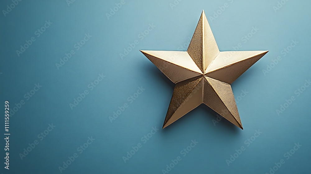 A matte gold star ornament, sharp-edged and symmetrical, centered on a muted pastel blue background, subtle lighting emphasizing its smooth texture and minimalist appeal, hd quality. --ar 16:9 A matte gold star ornament, sharp-edged and symmetrical, centered on a muted pastel blue background, subtle lighting emphasizing its smooth texture and minimalist appeal, hd quality. --ar 16:9