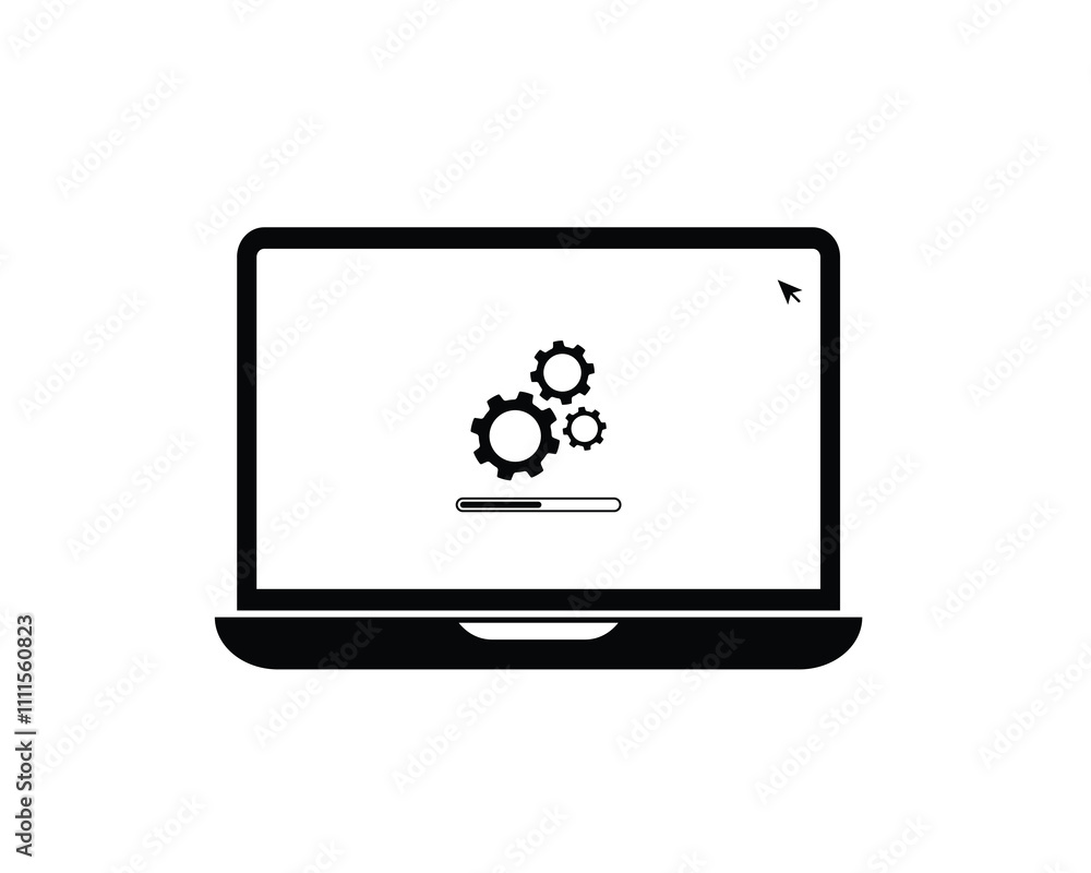 Laptop computer with software update screen flat vector illustration, System maintenance, update process, install software, operating system, Laptop computer with software update screen flat vector illustration, System maintenance, update process, install software, operating system,