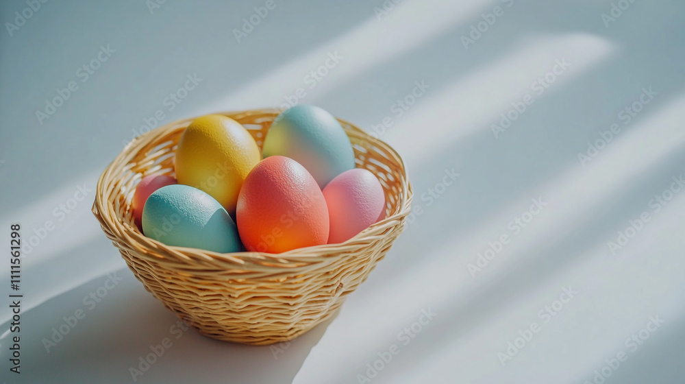 Colorful eggs in a wicker basket create a festive atmosphere during springtime celebrations Colorful eggs in a wicker basket create a festive atmosphere during springtime celebrations