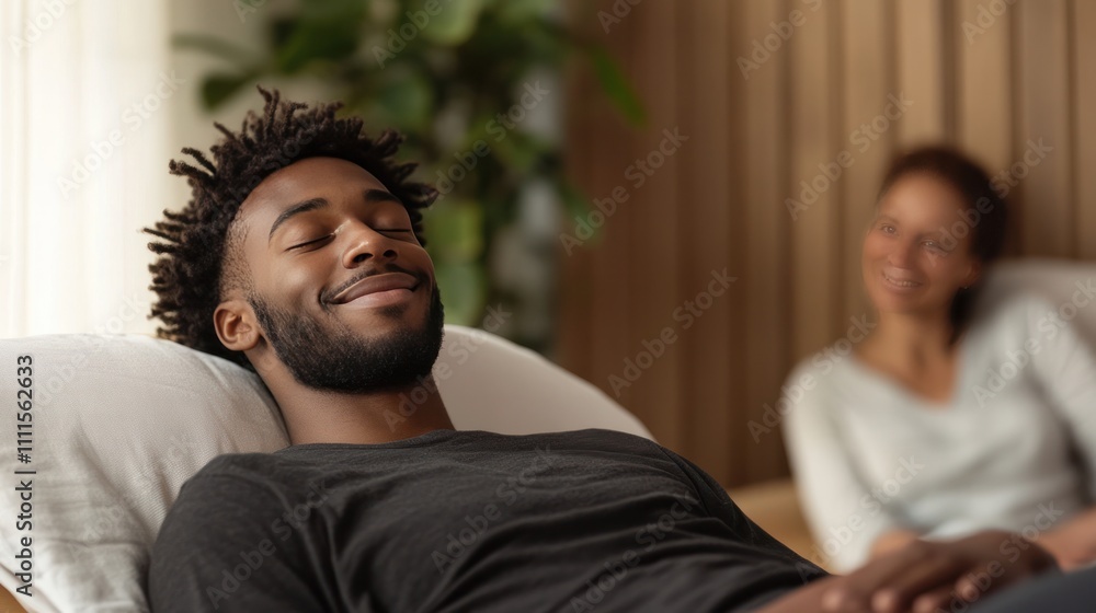 Obraz premium Man attending a sleep consultation session to improve rest and recovery