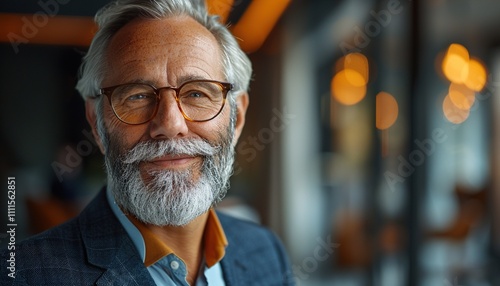 portrait of successful senior businessman consultant looking at camera and smiling inside 