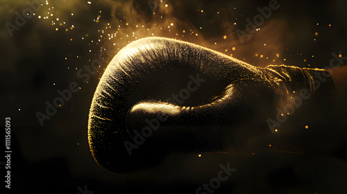 a black boxing ring with a gold background Generative AI photo