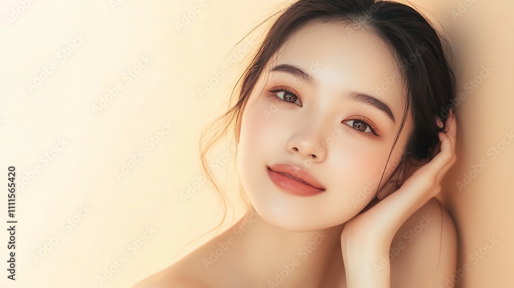 Portrait of a young woman with soft makeup, looking at the camera. Portrait of a young woman with soft makeup, looking at the camera.