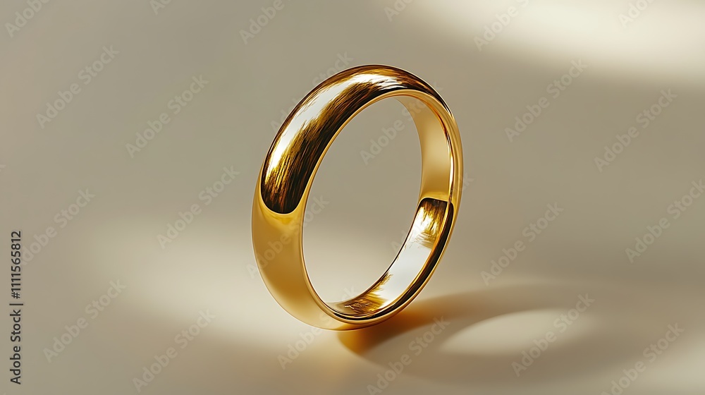 A sleek golden ring suspended gracefully, polished surface reflecting soft light, centered against a neutral beige background, casting a delicate shadow, A sleek golden ring suspended gracefully, polished surface reflecting soft light, centered against a neutral beige background, casting a delicate shadow,