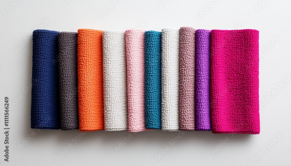 colorful fabric rolls arranged in a row colorful fabric rolls arranged in a row