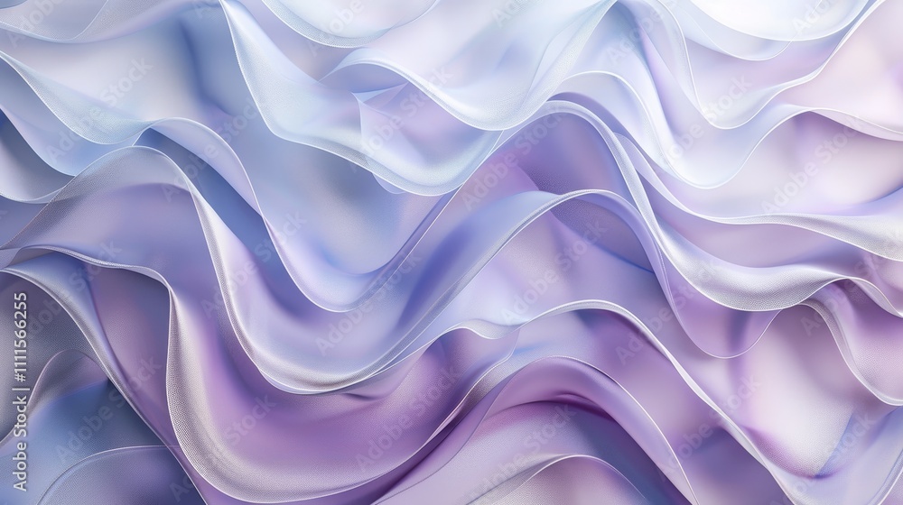 Smooth, silky fabric flows in gentle waves, creating an abstract design with a gradient of lavender and blue colors Smooth, silky fabric flows in gentle waves, creating an abstract design with a gradient of lavender and blue colors