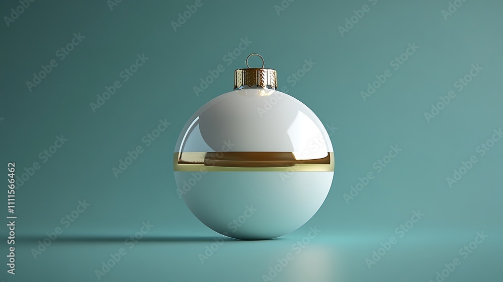 A sleek white bauble with a single metallic gold stripe, glossy surface reflecting soft light, centered on a muted teal background, minimalist elegance, hd quality. --ar 16:9 A sleek white bauble with a single metallic gold stripe, glossy surface reflecting soft light, centered on a muted teal background, minimalist elegance, hd quality. --ar 16:9