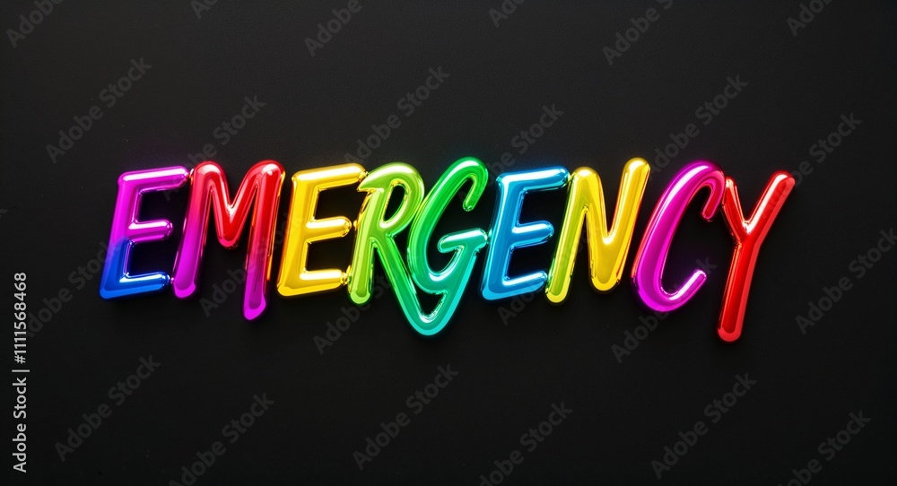 emergency colorful calligraphic shining shiny smooth lettering on plain black background emergency colorful calligraphic shining shiny smooth lettering on plain black background